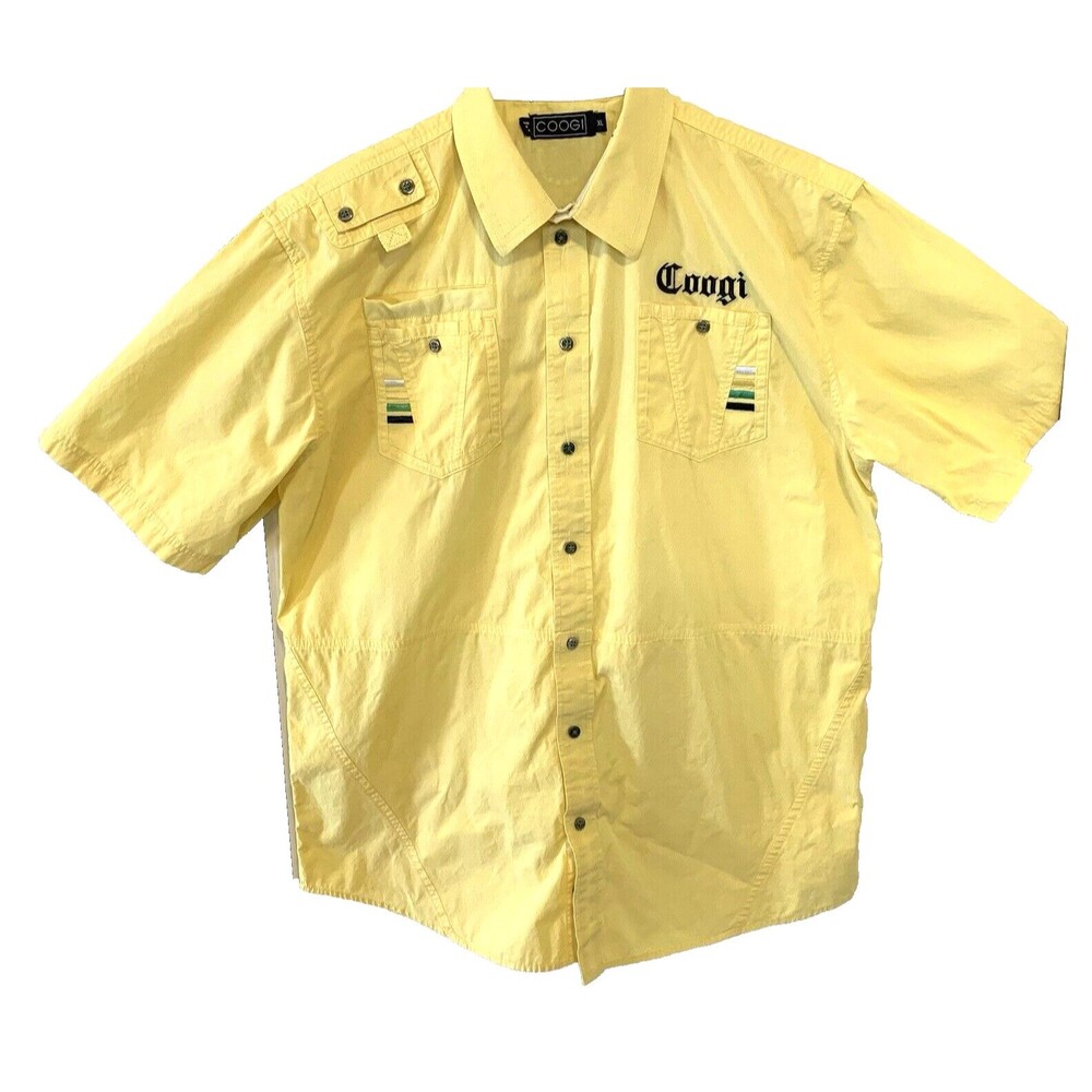 Googi Mens Shirt XL 100% Cotton Yellow Vintage Y2K Preppy Embroidered Logo